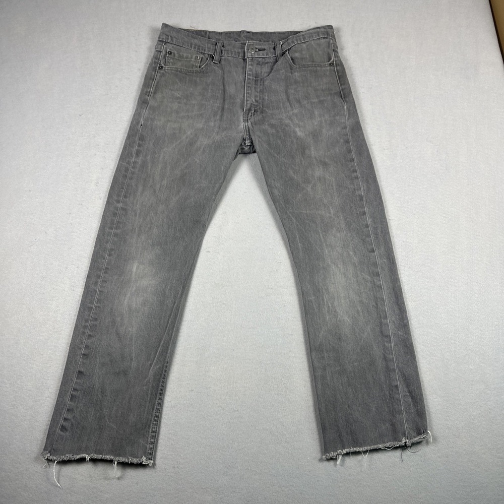 Levi's 513 Jeans Mens 33 Gray Slim Straight Raw Hem Frayed Denim
